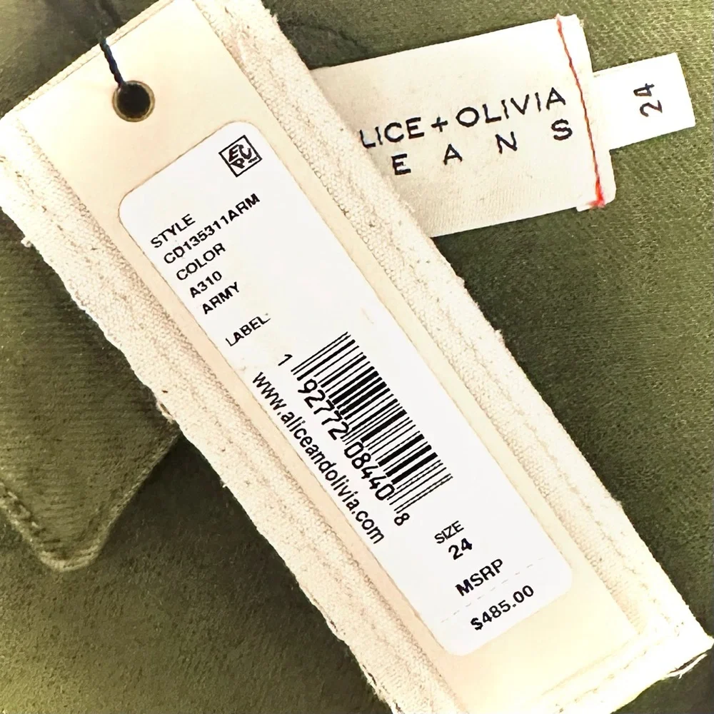 ALICE + OLIVIA || Wide-Leg Belted Denim Jumpsuit in Army Green - SZ 24 ✨NWT✨ - Picture 12 of 13